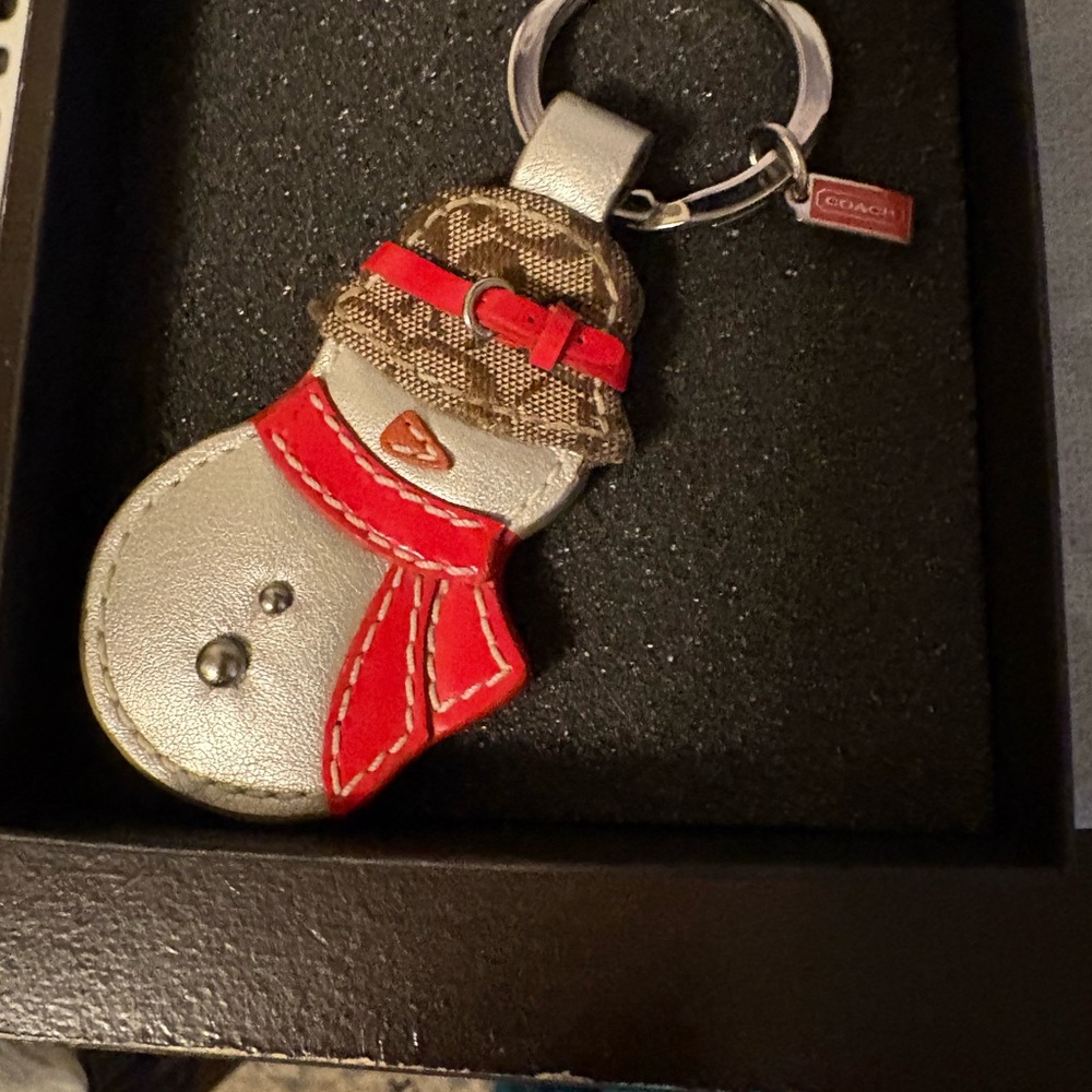 Coach Silver and Red Snowman Key Holder
